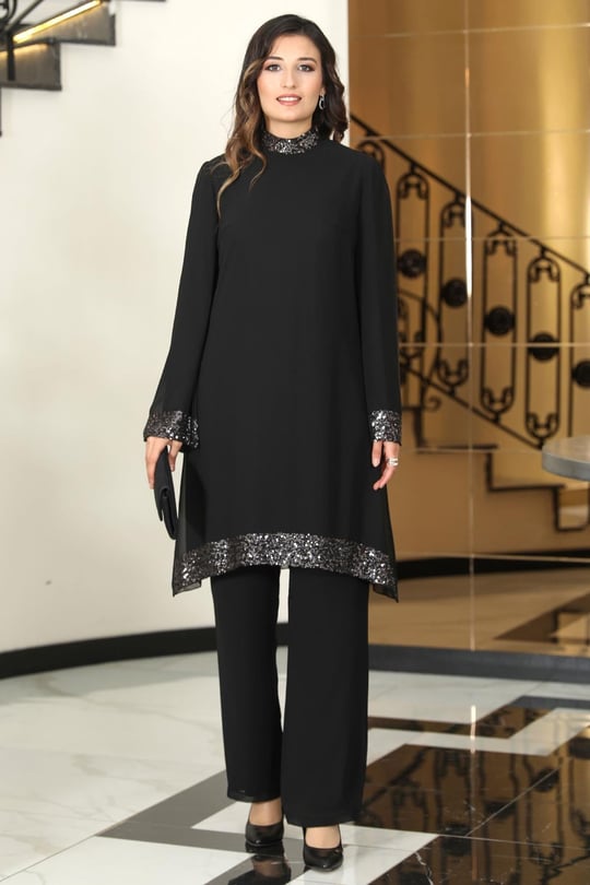 Tunique en soie pour femme, Noir