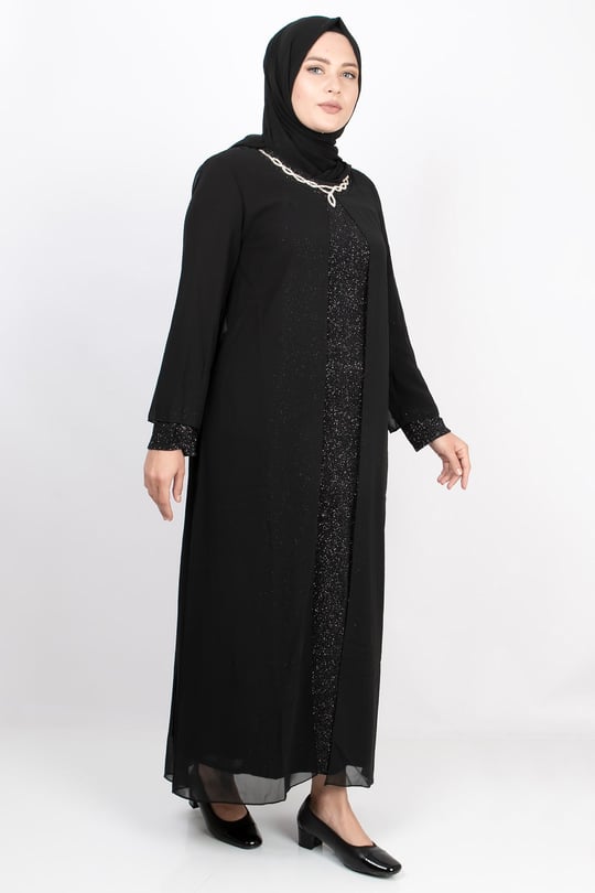 Glittering Evening Dress with Necklace Black MDA2105 | Modavina