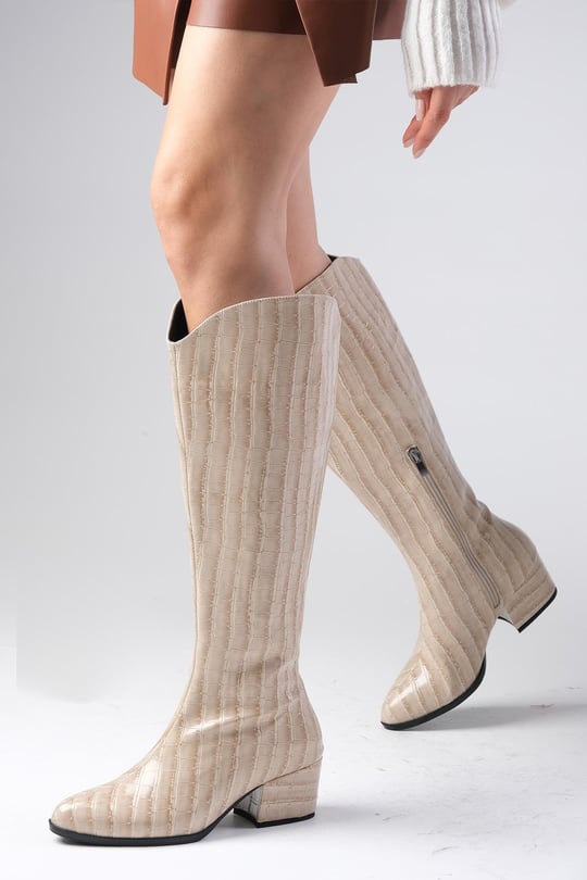 Mio Gusto Bej Krokodil Çizme