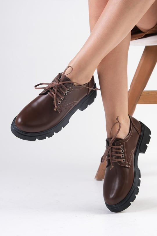 Mio Gusto Kahverengi Kalın Tabanlı Oxford Kadın Ayakkabı Modelleri