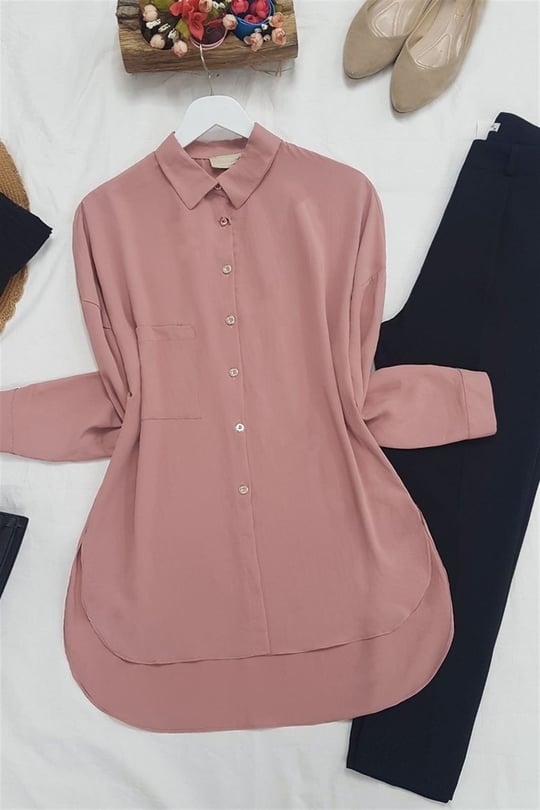 Cepli Ayrobin Gömlek -Pudra - 307-61296-R06 | Salih Çelebi Marka Shirts  Modelleri | Kadın Tesettür Giyim - KaliteMall.com
