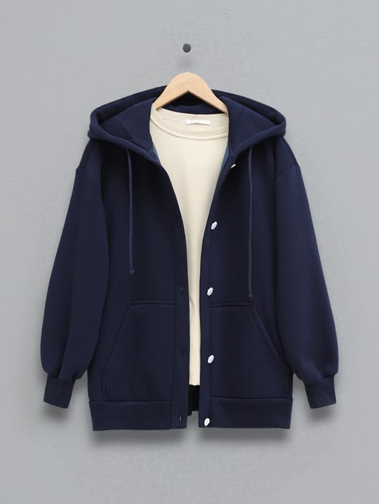 Three Thread Raised Compact Combed Cotton College Coat Navy