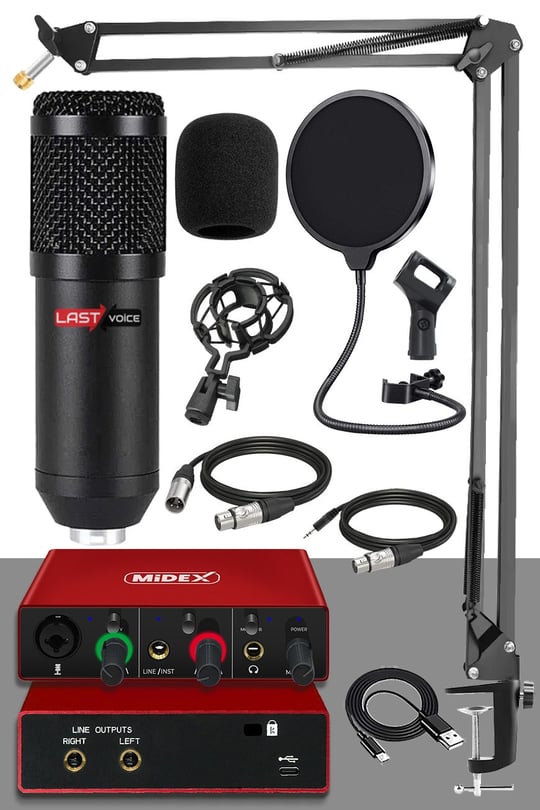 Lastvoice BM800-GLX-500 PRO Ses Kartı ve Condenser Mikrofon Stand Filtre Set
