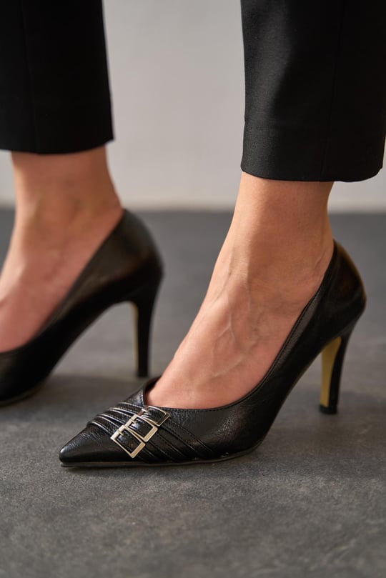 Mytopuk | Nigel Siyah Renkli Üç Tokalı Lux Topuklu Ayakkabı