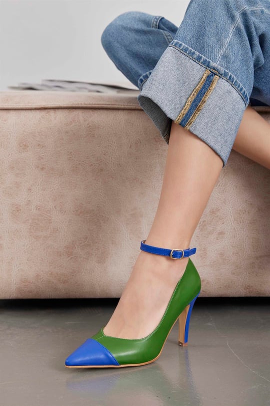 Paula Yeşil Mavi Özel Tasarım Kadın Topuklu Ayakkabı