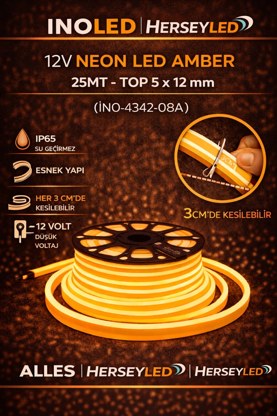 CATA CT-4455 12V Amber Neon LED Hortum | 50 Metre Makara | 5x16mm