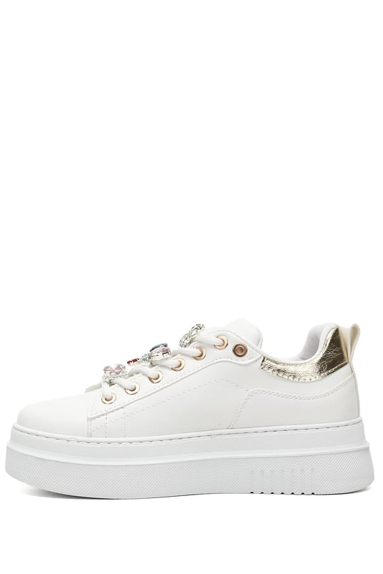 BEYAZ TAŞLI Gön Yuvarlak Burun Dolgu Taban Bağcıklı Kadın Sneaker 35553