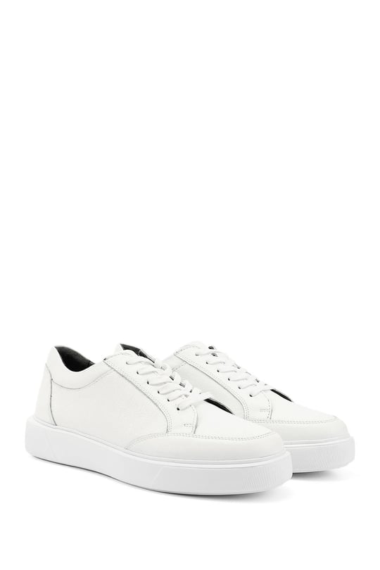 Erkek Beyaz Bağcıklı Hakiki Deri Comfort Sneaker