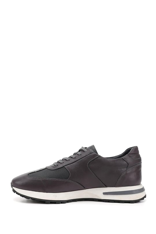 Erkek Gri Bağcıklı Hakiki Deri Sneaker