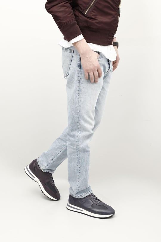 Erkek Gri Bağcıklı Hakiki Deri Sneaker
