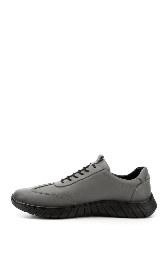 Erkek Gri Bağcıklı Kauçuk Taban Hakiki Deri Sneaker