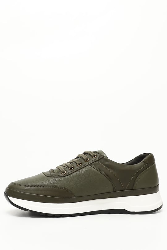Erkek Haki Floter Bağcıklı Hakiki Deri Comfort Sneaker