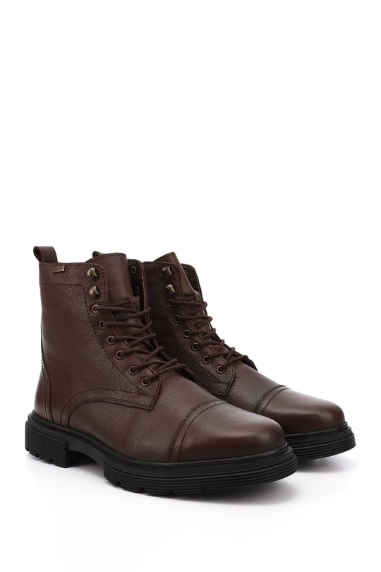 Brown Floater Zippered Men's Genuine Leather Combat Boots