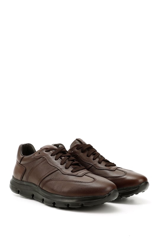 Men's Brown Lace-Up Genuine Leather Sneakers