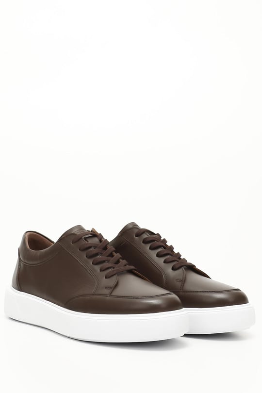 Erkek Kahverengi Bağcıklı Hakiki Deri Comfort Sneaker