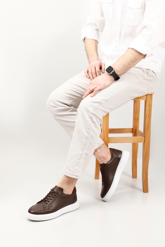 Erkek Kahverengi Bağcıklı Hakiki Deri Comfort Sneaker