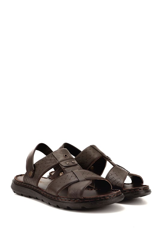 Erkek Kahverengi Hakiki Deri Comfort Sandalet
