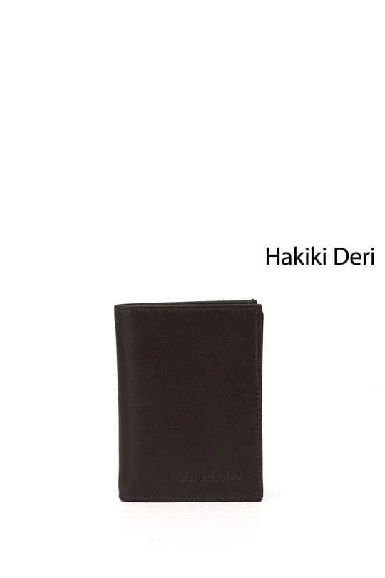 Erkek Kahverengi Hakiki Deri Dikey Cüzdan