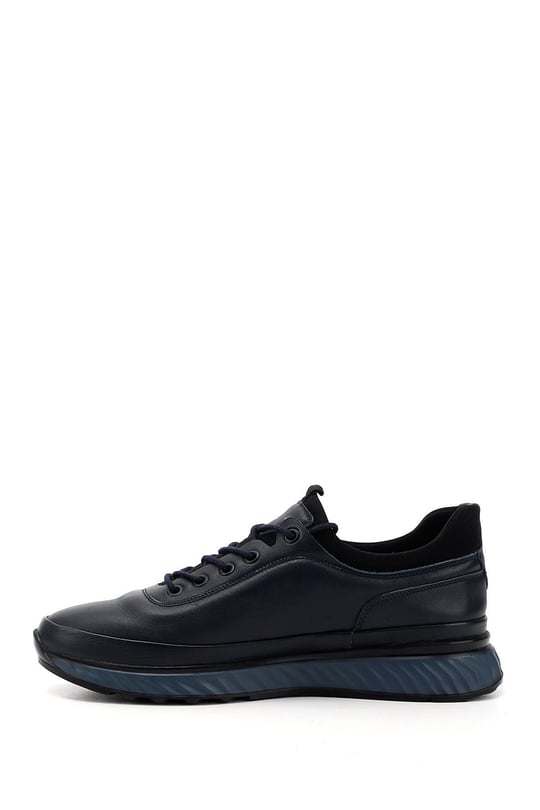 Erkek Lacivert Antik Bağcıklı Jel Tabanlıklı Hakiki Deri Sneaker