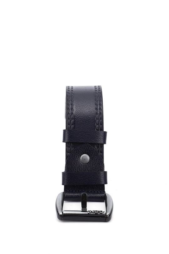 Men's Navy Blue Antique Genuine Leather 4.5 Cm Stitched Jeans Belt