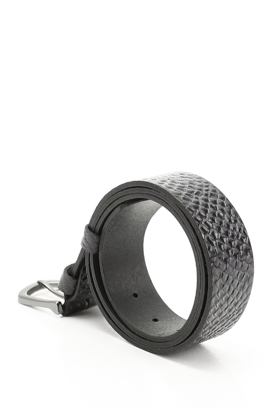 Erkek Lacivert Antik Hakiki Deri 4 Cm Baskılı Kot Kemeri