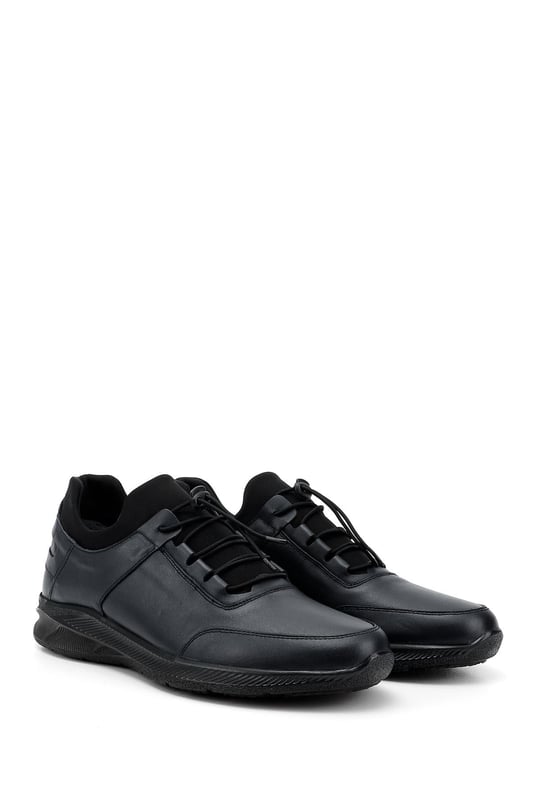 Men's Navy Blue Lace-Up Genuine Leather Comfort Sneaker