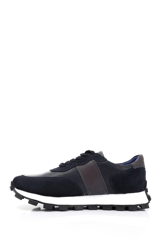 Erkek Lacivert Bağcıklı Hakiki Deri Comfort Sneaker
