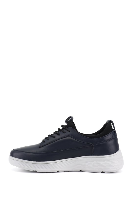 Erkek Lacivert Bağcıklı Hakiki Deri Sneaker