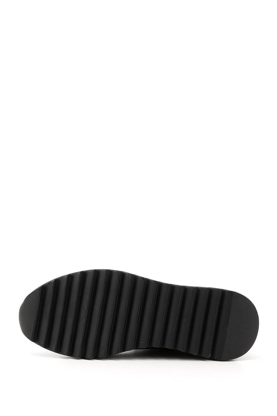 Erkek Lacivert Hakiki Deri Bağcıklı Sneaker