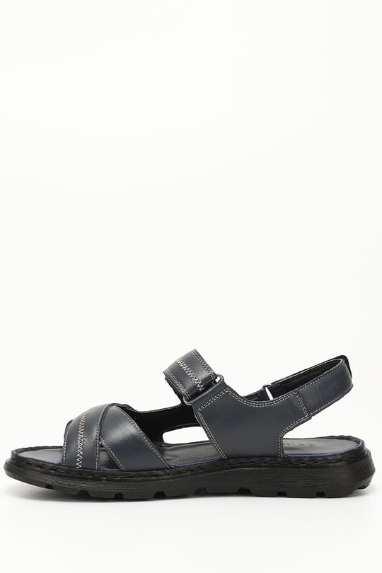 Erkek Lacivert Hakiki Deri Comfort Sandalet