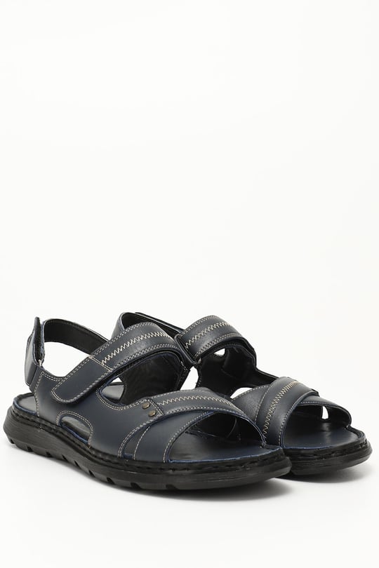 Erkek Lacivert Hakiki Deri Comfort Sandalet