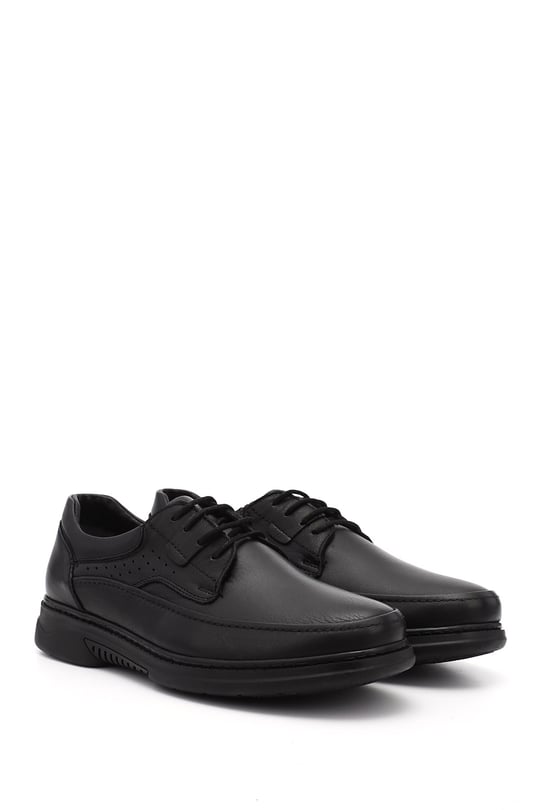 Men's Black Lace-Up Genuine Leather Comfort Shoes