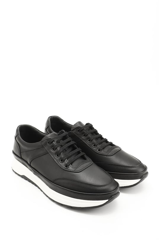 Erkek Siyah Bağcıklı Hakiki Deri Comfort Sneaker