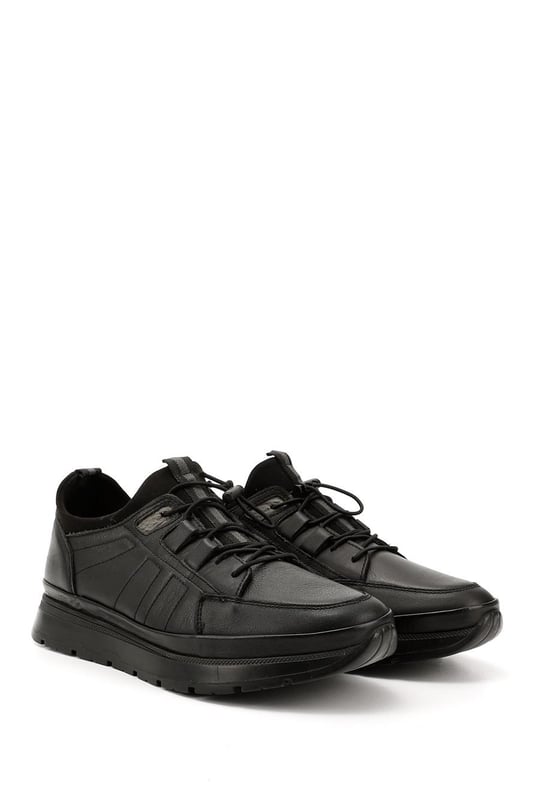 Erkek Siyah Bağcıklı Hakiki Deri Comfort Sneaker