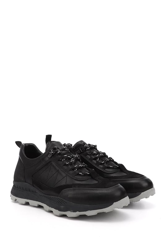 Men's Black Lace-Up Genuine Leather Comfort Sneaker