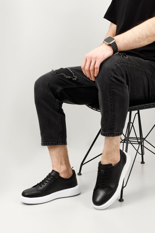 Erkek Siyah Bağcıklı Hakiki Deri Comfort Sneaker