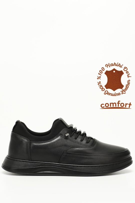 Erkek Siyah Bağcıklı Hakiki Deri Comfort Ayakkabı