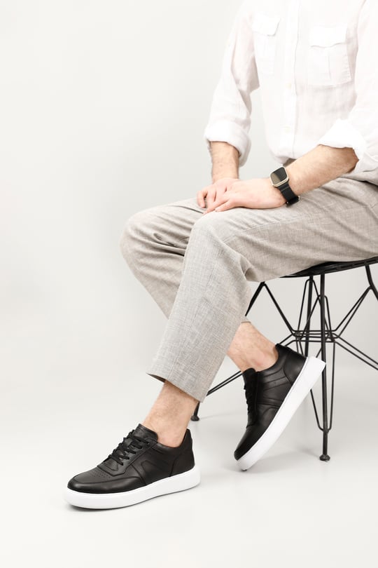 Erkek Siyah Bağcıklı Hakiki Deri Comfort Sneaker