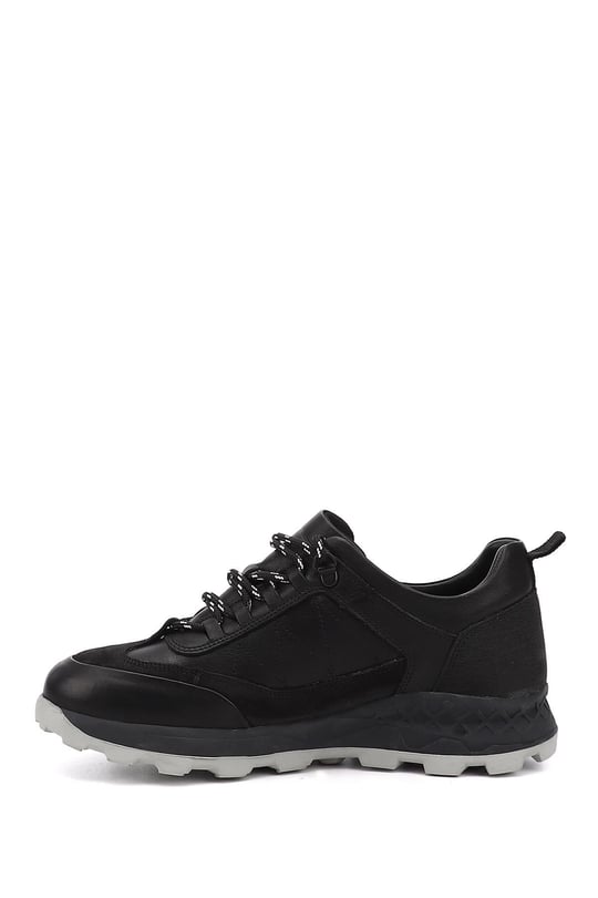 Men's Black Lace-Up Genuine Leather Comfort Sneaker