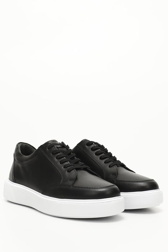 Erkek Siyah Bağcıklı Hakiki Deri Comfort Sneaker