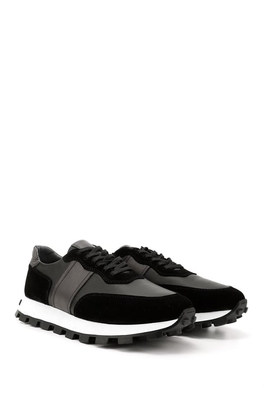 Erkek Siyah Bağcıklı Hakiki Deri Comfort Sneaker