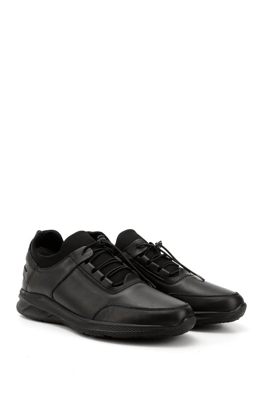 Men's Black Lace-Up Genuine Leather Comfort Sneaker