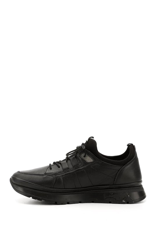Erkek Siyah Bağcıklı Hakiki Deri Comfort Sneaker
