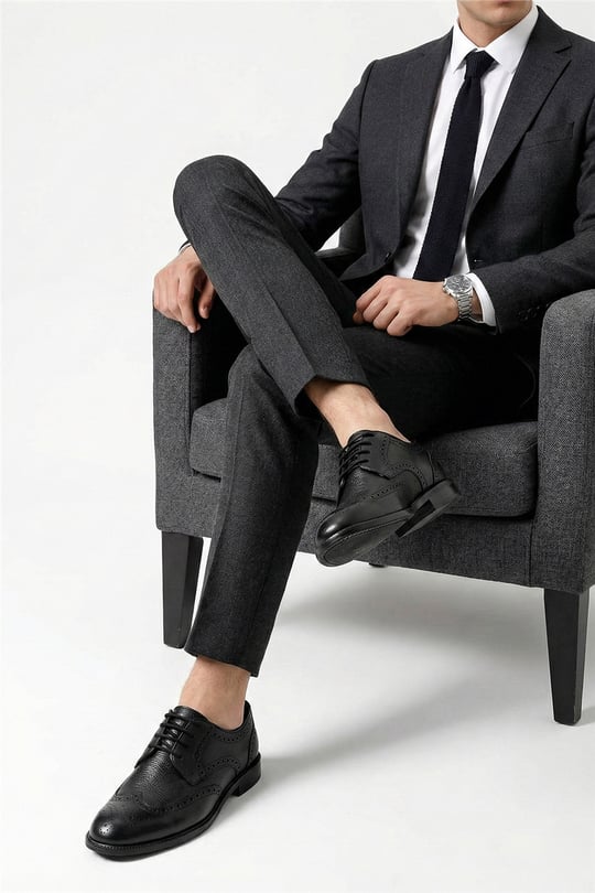 Men's Black Lace-Up Genuine Leather Classic Shoes