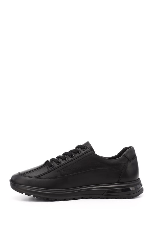 Men's Black Lace-Up Rubber Sole Genuine Leather Sneaker
