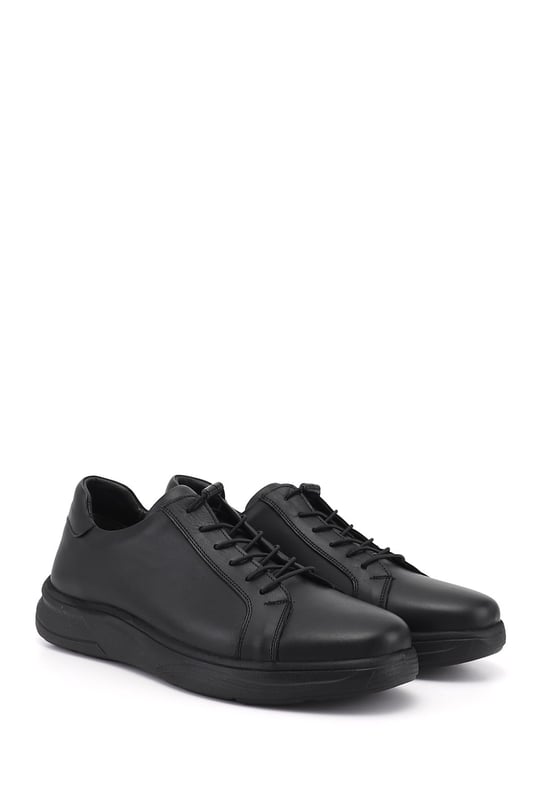 Erkek Siyah Bağcıklı Hakiki Deri Sneaker