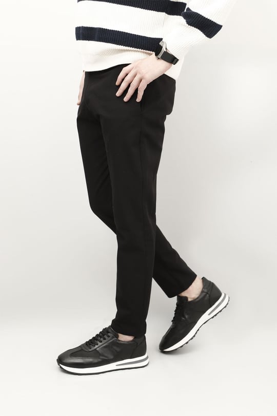 Erkek Siyah Bağcıklı Hakiki Deri Sneaker