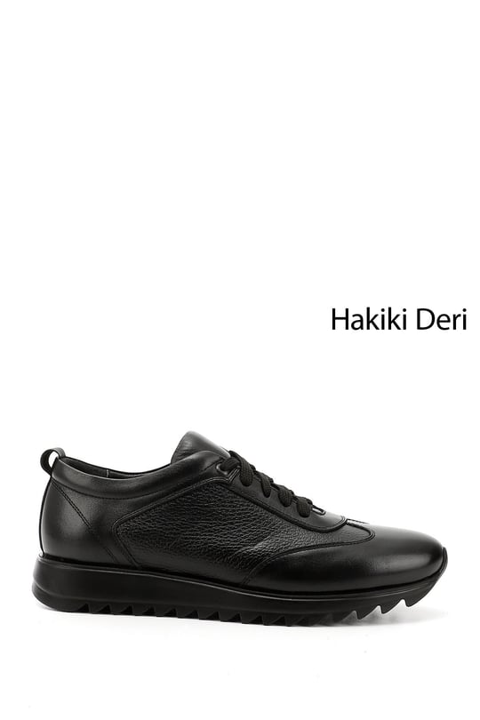 Men's Black Genuine Leather Lace-Up Sneakers