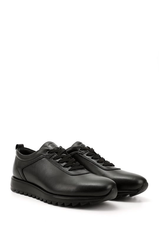 Men's Black Genuine Leather Lace-Up Sneakers