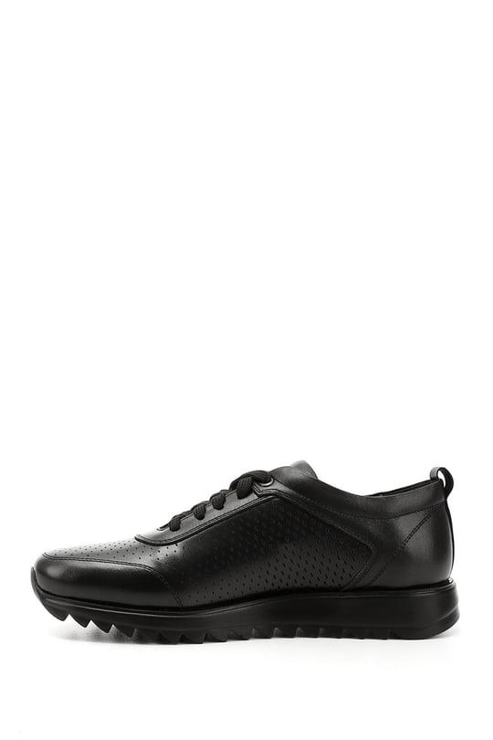 Men's Black Genuine Leather Lace-Up Sneakers